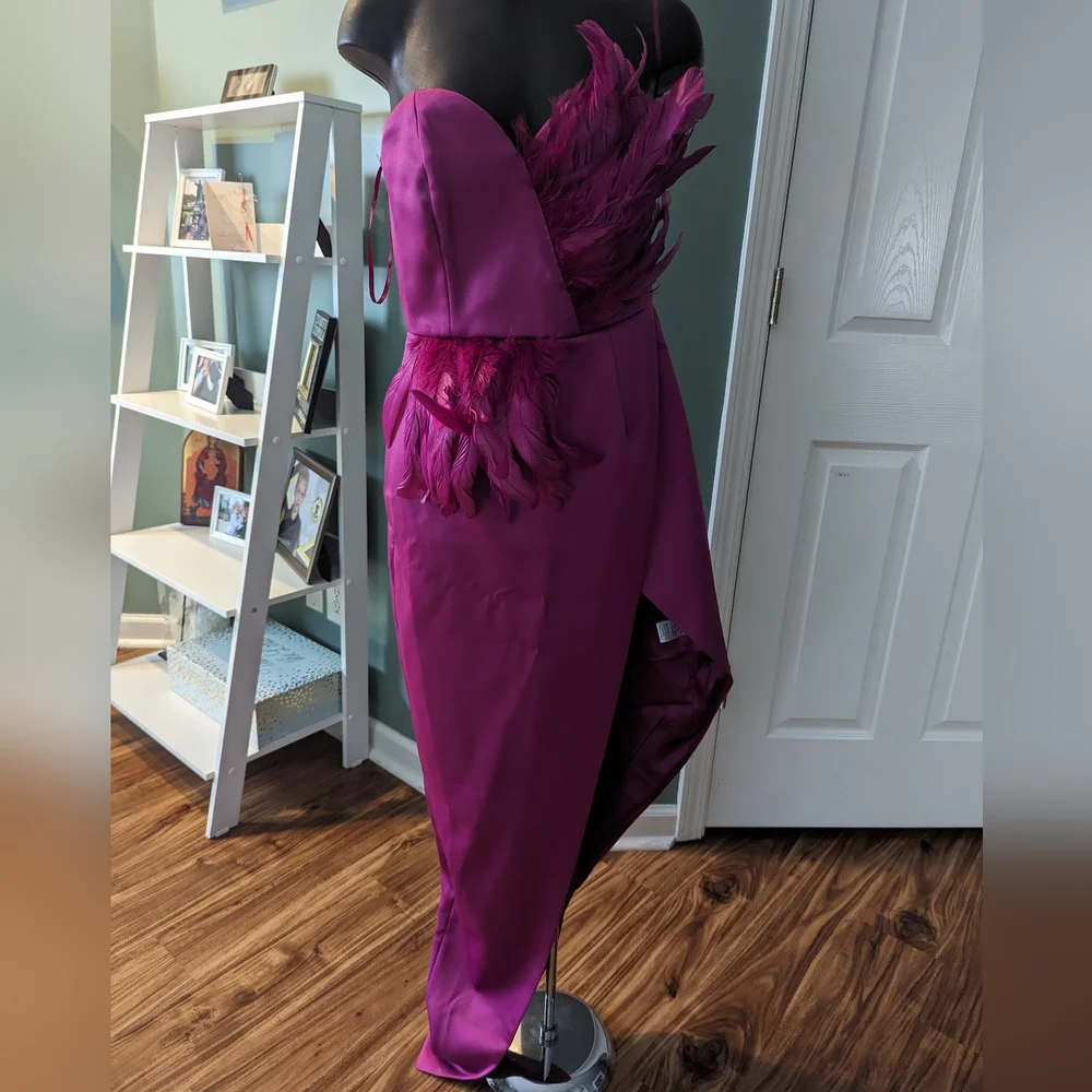 Maxi Asymmetrical dress with feather embellishments - Picture 7 of 7